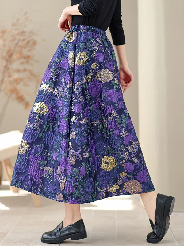 Coreano Japonês High End Emed Floral f Saia Feminina Solta Cintura Alta Midi Saia Bloom Saia Commute Sle Longo Outono...