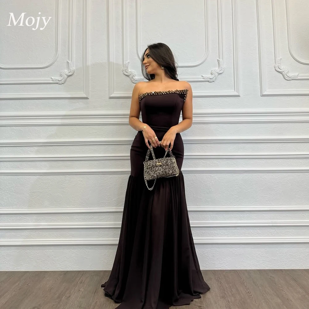 

Mojy Customized Matching Jersey Rhinestone Pleat Sash Straight Strapless Long Dresses Bespoke Occasion Dresses Exquisite Sexy