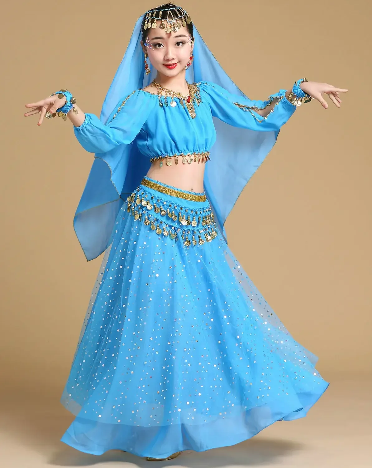 Fashion New Style Child Belly Dance Indian Dance Costume Set Sari Bollywood Children Outfit Belly Dance Performance Clothes Sets