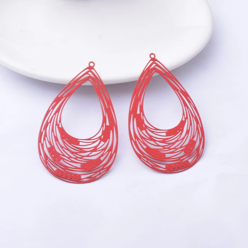 30 Stück AB3501 Messing Bemalte Große Filigrane Wassertropfen-Anhänger DIY Schmuck Ohrring-Zubehör – Detail 9