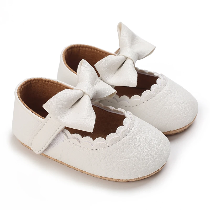 Baby Casual Shoes Infant Toddler Bowknot Non-slip Rubber Soft-Sole Flat PU First Walker Newborn Bow Decor Mary Janes 4 Colors