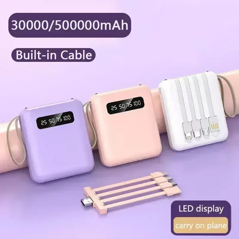 

Мини-Power Bank 20000 мАч с 4 кабелями Внешнее зарядное устройство для мобильного телефона для iPhone Samsung Huawei Xiaomi НОВИНКА