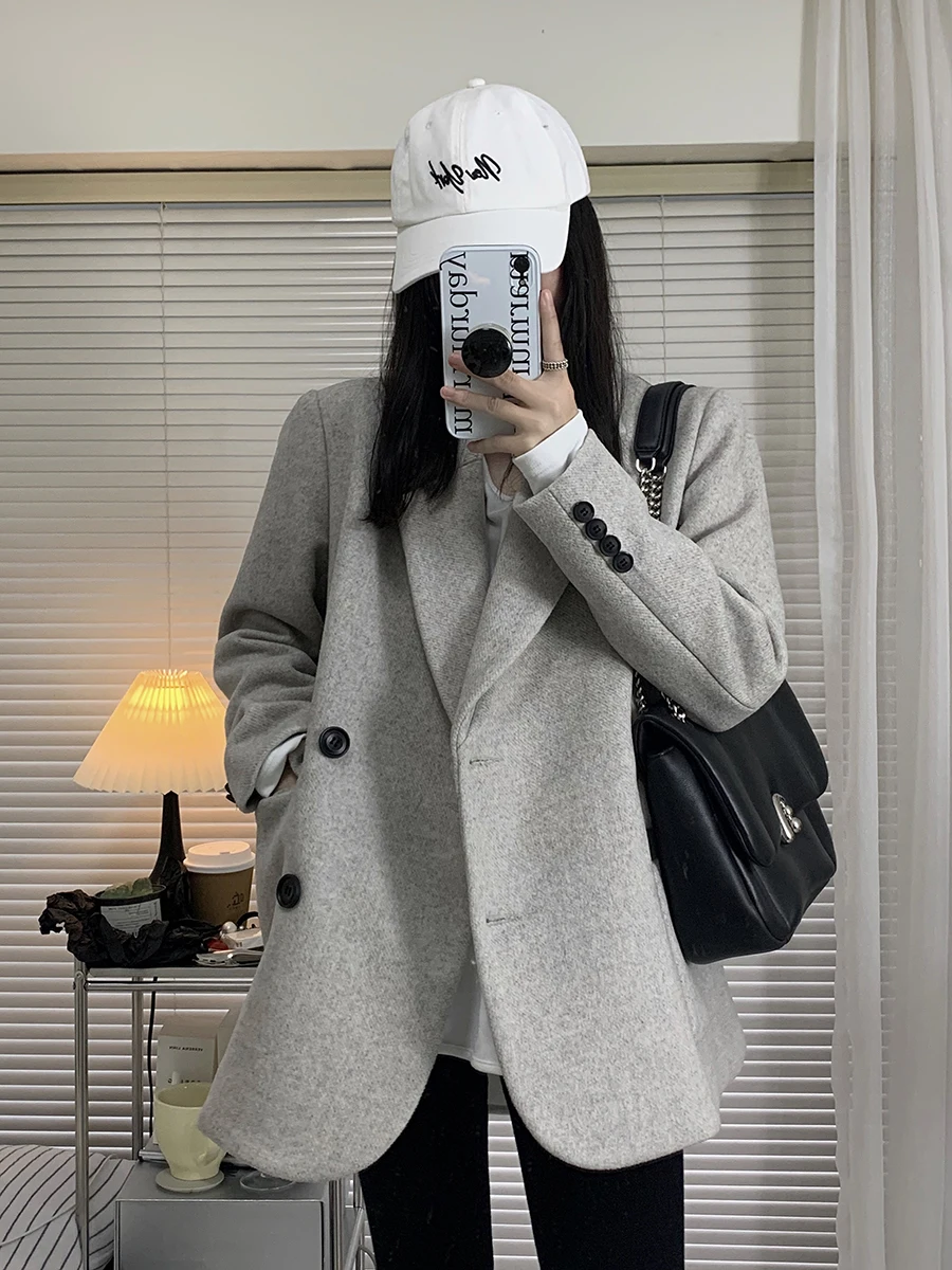 

Ruu Home Daily Woolen Suit Jaet Women's Autumn Winter Thiened Small Size Woolen Coat Single Button Pure Color Commute S...