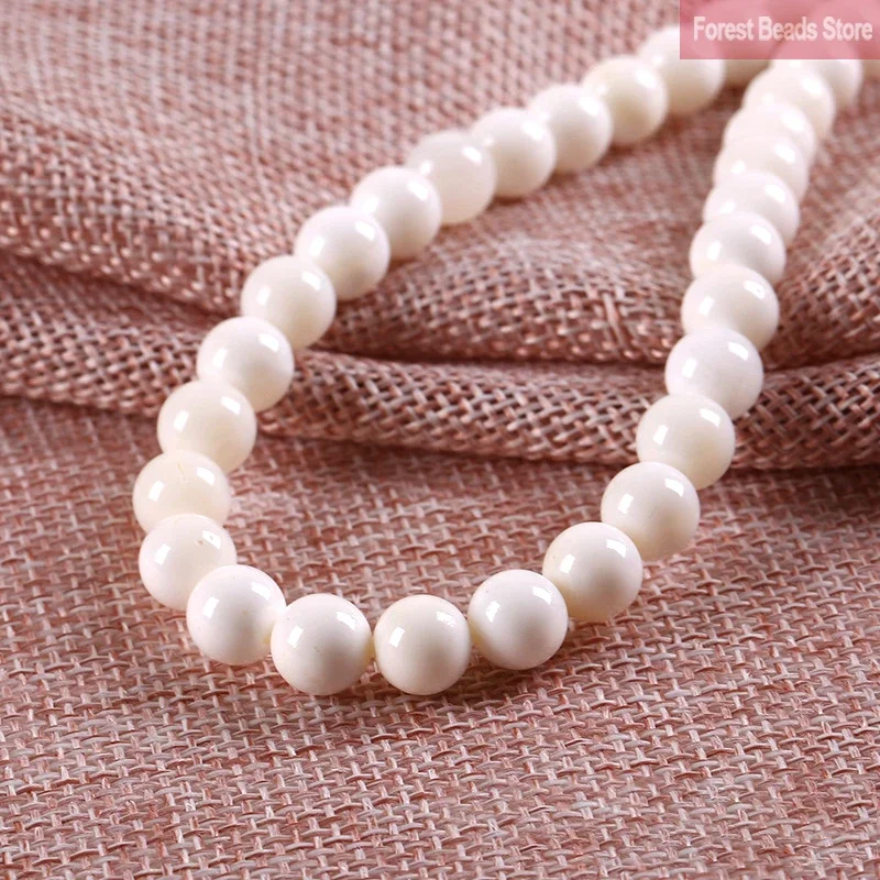 Gładki biały chalcedon Jades kamień naturalny okrągłe koraliki DIY bransoletka kolczyk do tworzenia biżuterii 15 "Strand 4 6 8 10 12 14MM