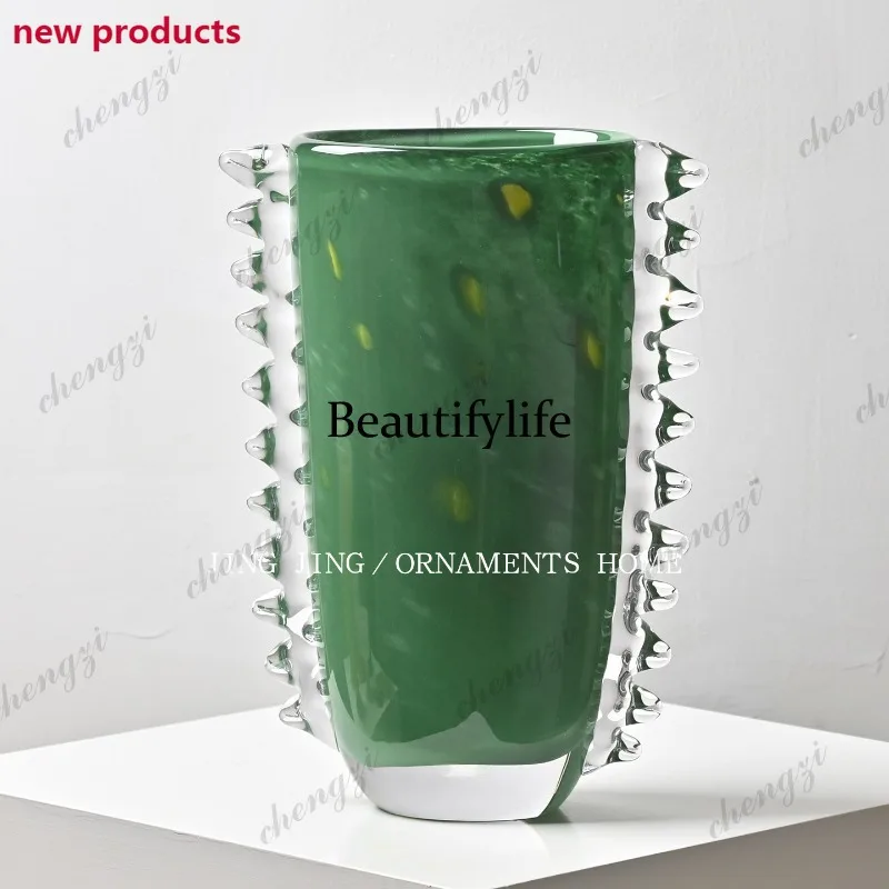 f182 Creative serrated lace glazed flat mouth vase living room entrance dining table glass vase ornament
