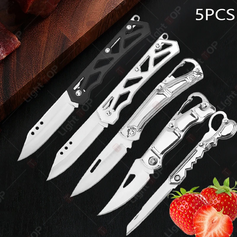 Pocket Folding Fruit Knife Set Stainless Steel Kitchen Paring Knife with Keychain Knife Non-slip Handle for Kitchen Accessories