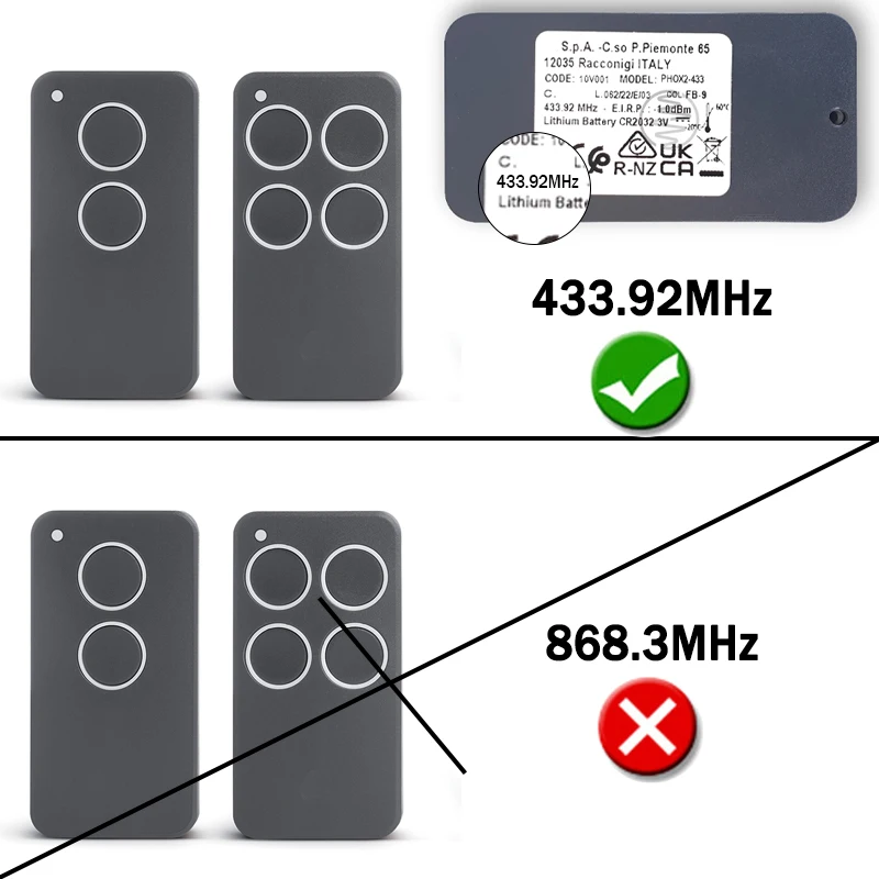 Imagem -03 - Controle Remoto de Porta de Garagem Rolling Code Phox Phox Phox Phox Phox Phox Phox Phox2 Phoix2 Phoix4 Trc2 Trc4 Tsc2 Tsc4 43392 Mhz Pcs