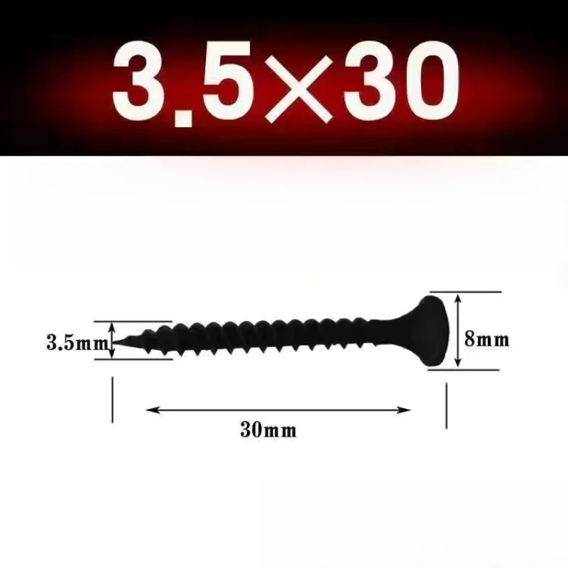 100Pcs #6/M3.5 Black Cross Flat Head Sheet Metal Screws Drill Wood Carbon Steel Screws Suitable For Wood Furniture Maintenance