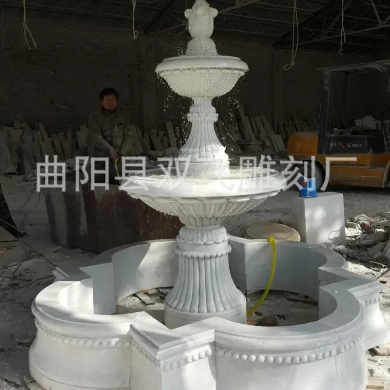 White marble European bead flowing water fountain outdoor garden garden small landscape marble fountain outdoor