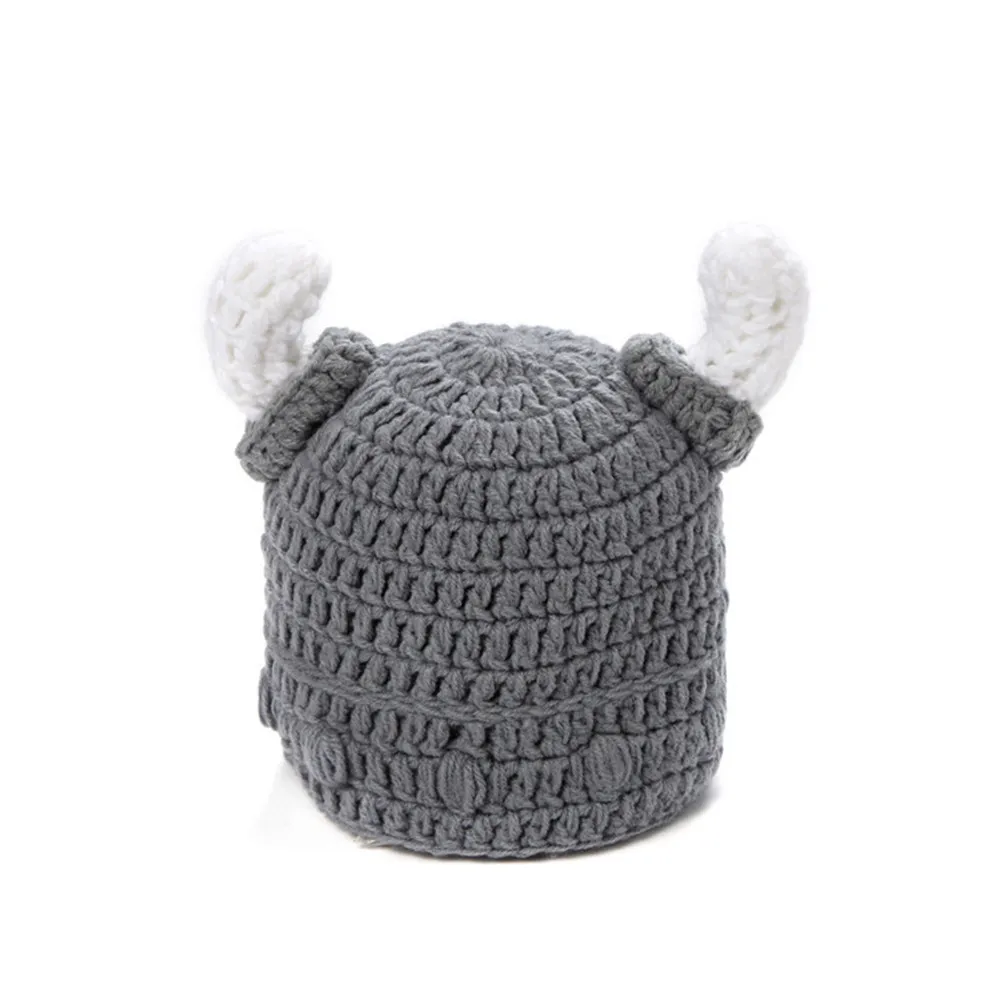 

Серая вязаная шапка-бини ручной работы с рогами быка для младенцев (мальчиков и девочек), модная, теплая, удобная, эластичная, на весну-осень