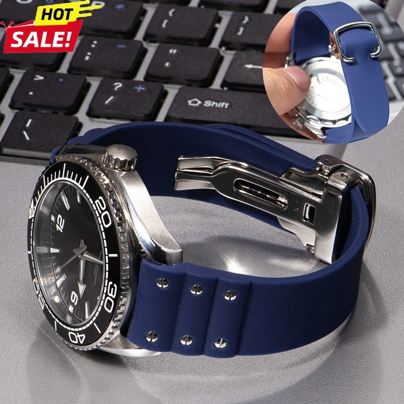 Waterproof Rubber Strap for Cartier Santos Band Silicone Bracelet High Quality Rubber Watchband 21mm Folding Buckle for WSSA0039