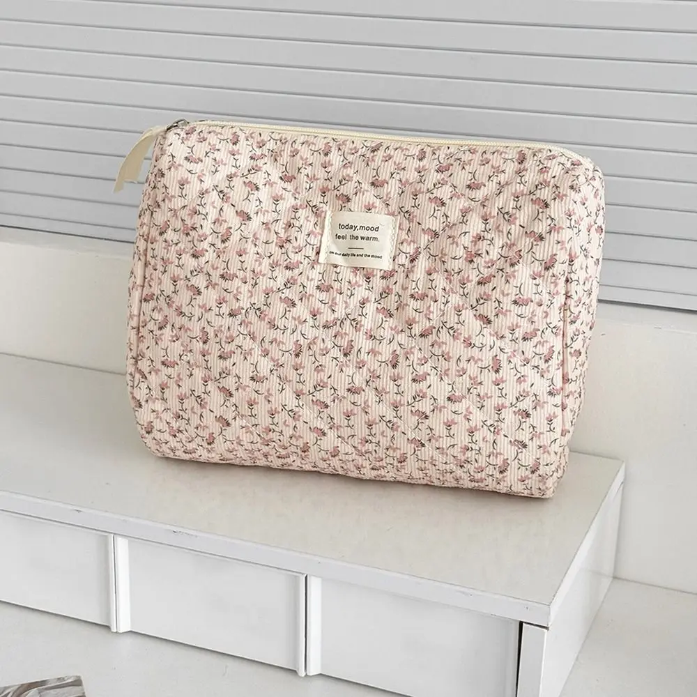 Sweet Corduroy Aesthetic Cosmetic Organizer Large Capacity Zipper Skincare Clutch Toiletry Bag Cosmetics