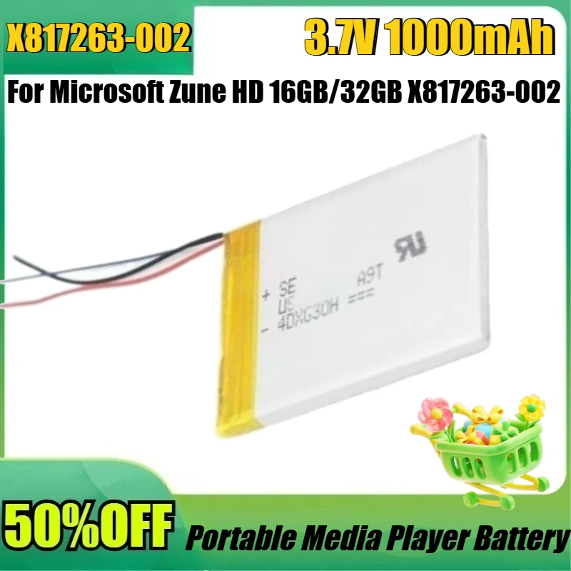 

New X817263-002 3.7V 1000mAh For Microsoft Zune HD 16GB/32GB X817263-002 Portable Media Player MP3 MP4 Battery
