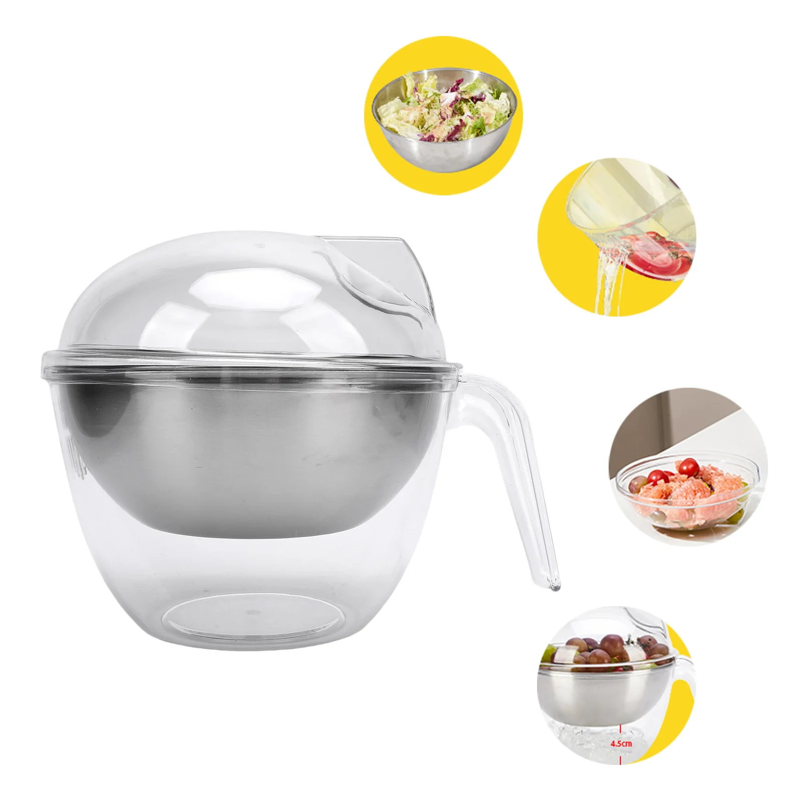 

Ice Chill Salad Bowl Iced Salad Bowl with PC Transparent Lid Stainless Steel Slanted Chilled Salad Bowl for Fruit Vegetable