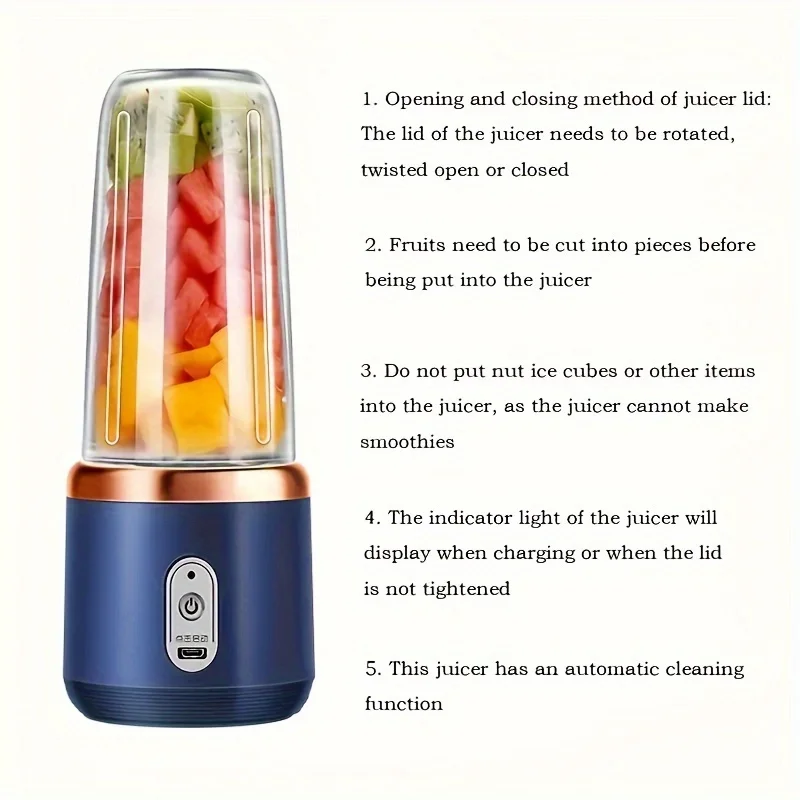 Portable Fruit Juice Blenders Summer Personal Electric Mini Bottle Home USB 6 Blades Juicer Cup Machine For Kitchen