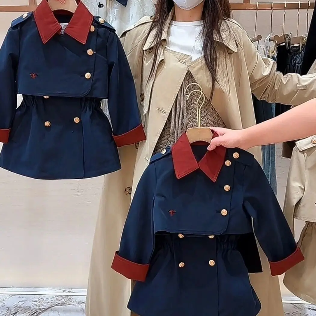 Girls Trench Coat Spring Autumn Children's Windbreaker Jacket Vest Two-Piece Set New Dress Collection