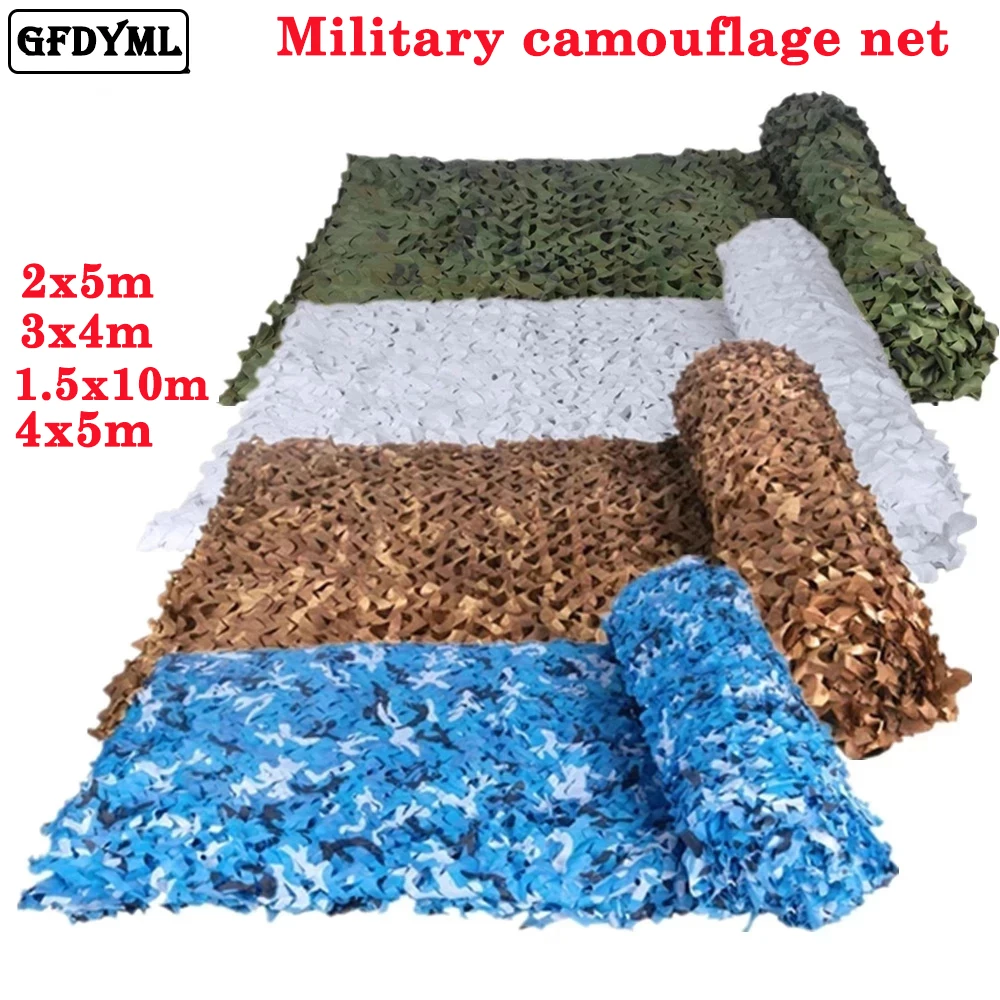 1.5mx1m 4mx5m Military Camouflage Nets White Blue Beige Desert for Hunting Hiding Mesh Outdoor Awning Garden Shading Gazebo