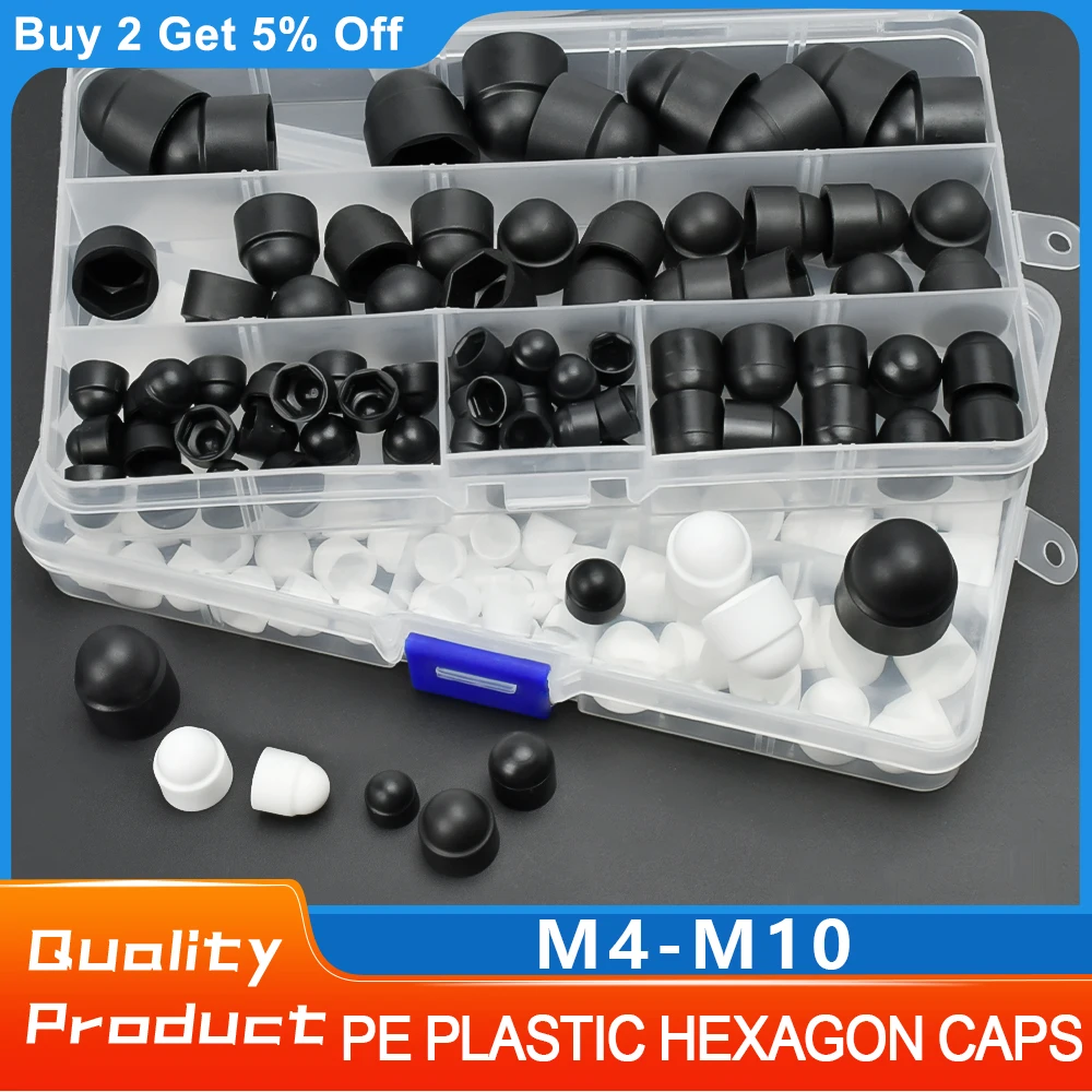 M4 M5 M6 M8M10 Hex Caps Cover Plastic PE Black/White No Thread Protection Acron Nut Dome Hexagon Screw Bolts Nut Assortment Kits