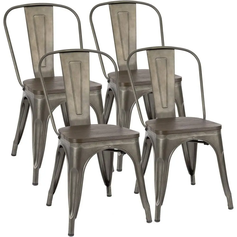 

Dining Chair Indoor-Outdoor Use Stackable Chic Dining Bistro Cafe Side Metal Chairs Set of 4(Gun)