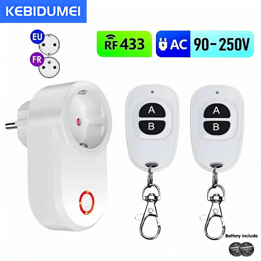 

433 МГц Беспроводная умная розетка с дистанционным управлением Розетка EU FR Водонепроницаемый пульт дистанционного управления 15A 110V 220V RF Plug для бытовой техники Лампа ВКЛ. ВЫКЛ.