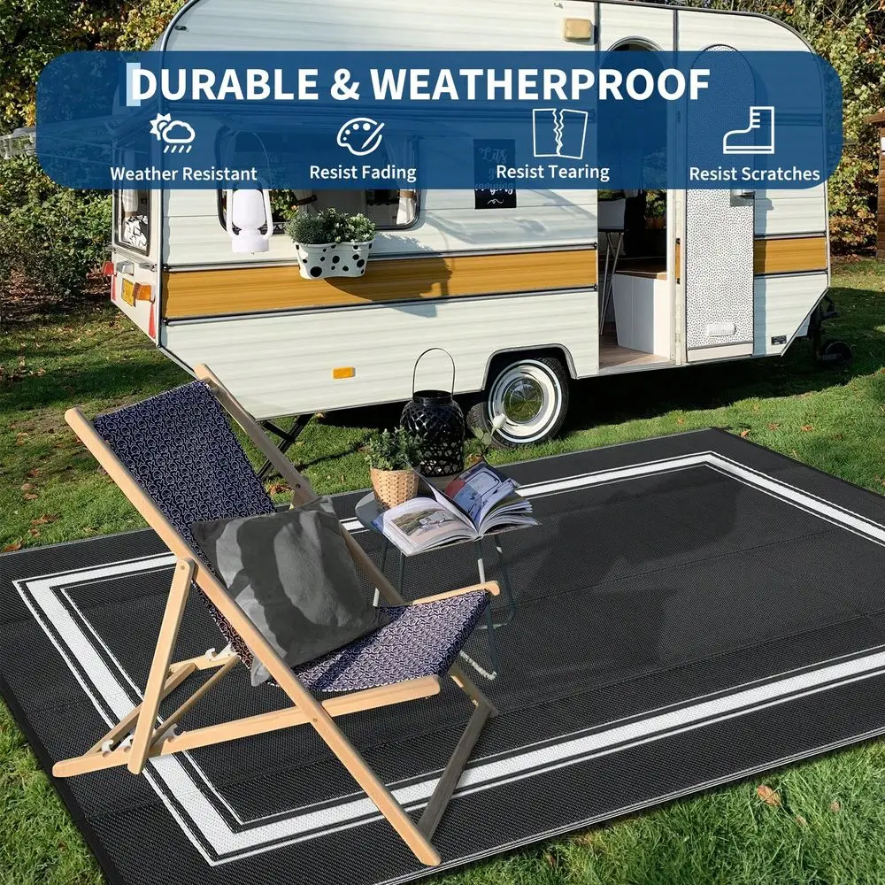 

To Clean UV Resistant Deck Mat Reversible Modern Simple Outdoor Plastic Area Rugs Lightweight Washable Bordered Picnic Rug Wate