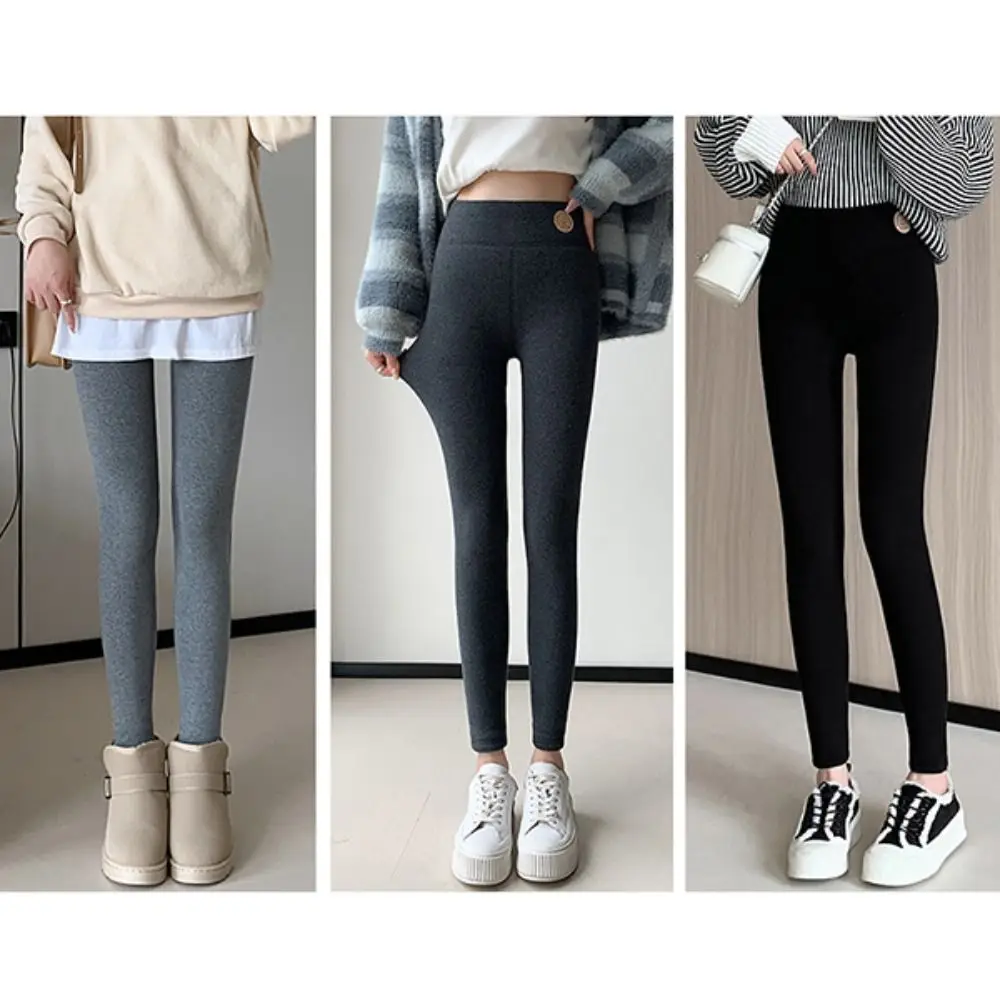 Leggings de mujer a rayas a la moda, pantalones largos gruesos de otoño e invierno, pantalones de lana cálidos ajustados