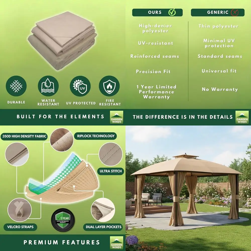 

Сменный верхний сетчатый тент для беседки 10' x 12', бежевый