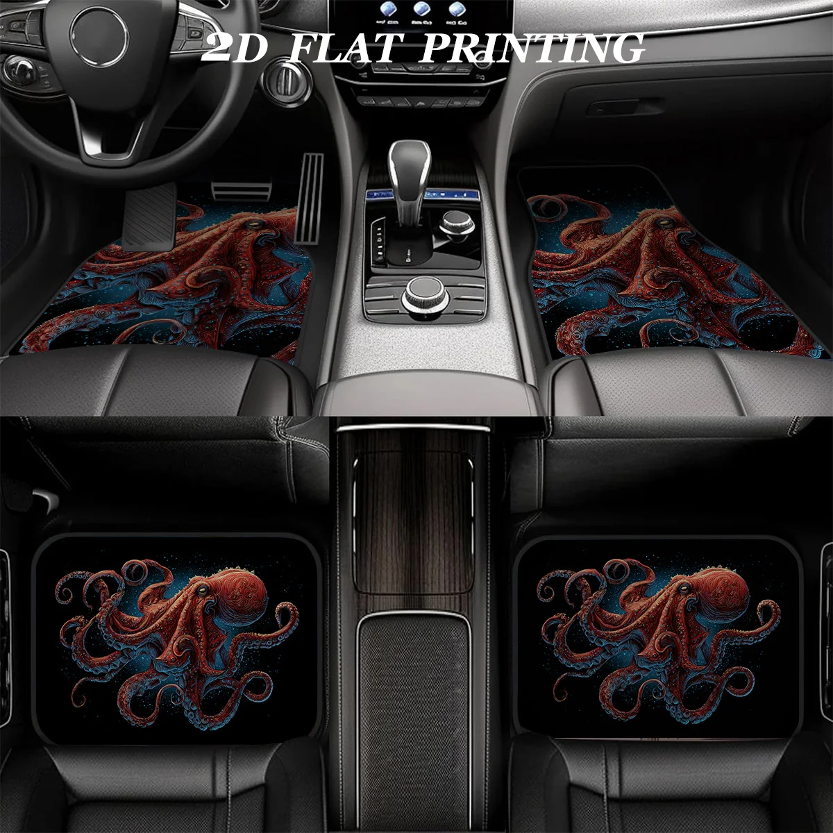 4pcs Non-Slip Octopus/ Squid Car Floor Mats - Heavy-Duty All-Weather Fit For Cars, SUVs, Trucks - Heavy Duty Protection, Non-Sli