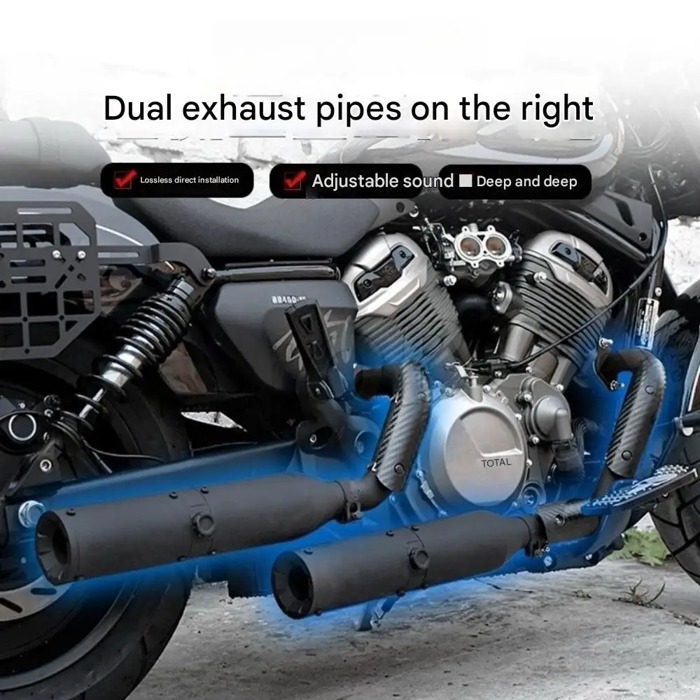 Adjustable Deep Bass Twin Exit Mid Exhaust Fit BENDA Chinchilla 500 Motorcycle Retro Exhaust Mod Kit