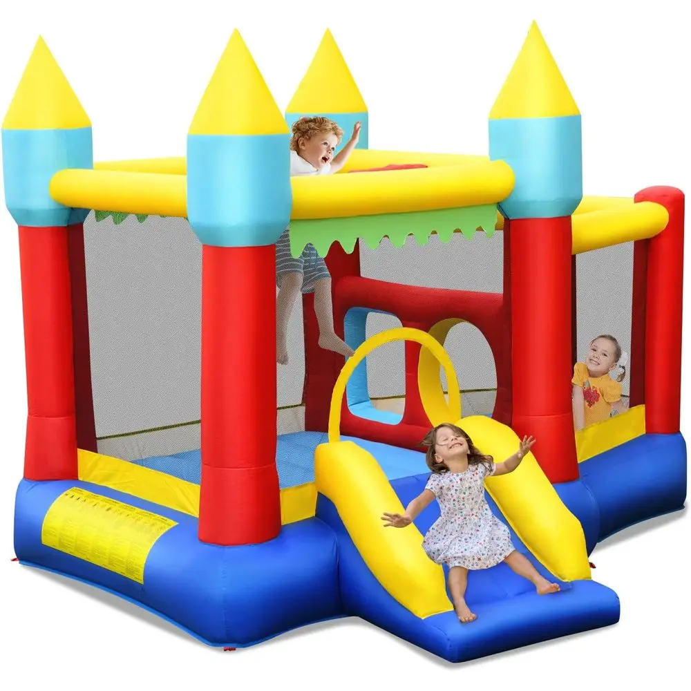 

Iatable Bounce House, Blow up Moon Bounce for Kids w/Slide, Giant Jumpy Area, Ocean Ball Pit, Basketball Rim, Stakes,