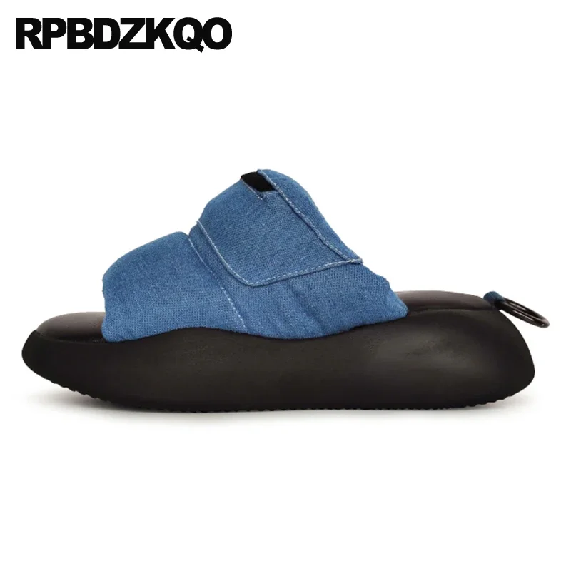 

Flatforms Sandals Ladies Blue Fashion Slippers Woman Shoes Luxury Brand Runway 2022 Slides Denim Casual Designer Summer Platform