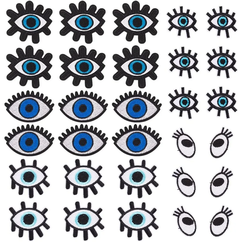 30 PCS Eye & Eyelash Embroidery Cloth Patches 5 Styles Iron on Eye Patches Sew on Eye Eyelash Appliques Patches for Clothing