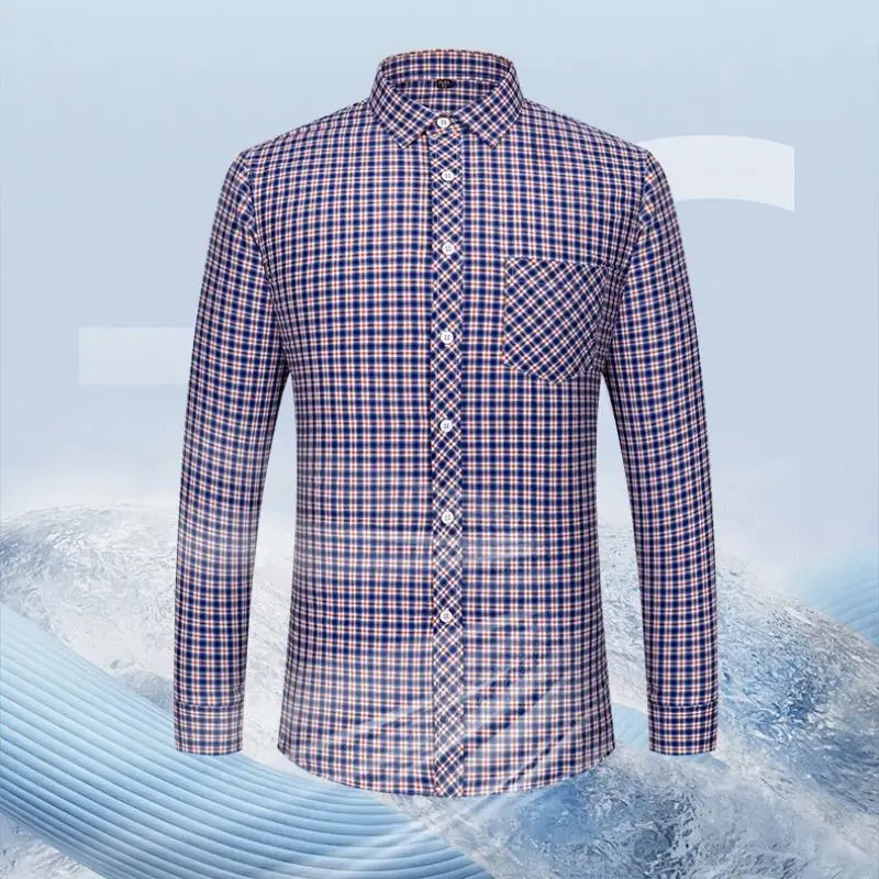 

Men's Lightweight Pure Cotton Long-Sleeved Button-Down Casual Shirt Cardigan Summer Checkered Multi-Purpose Fashion
