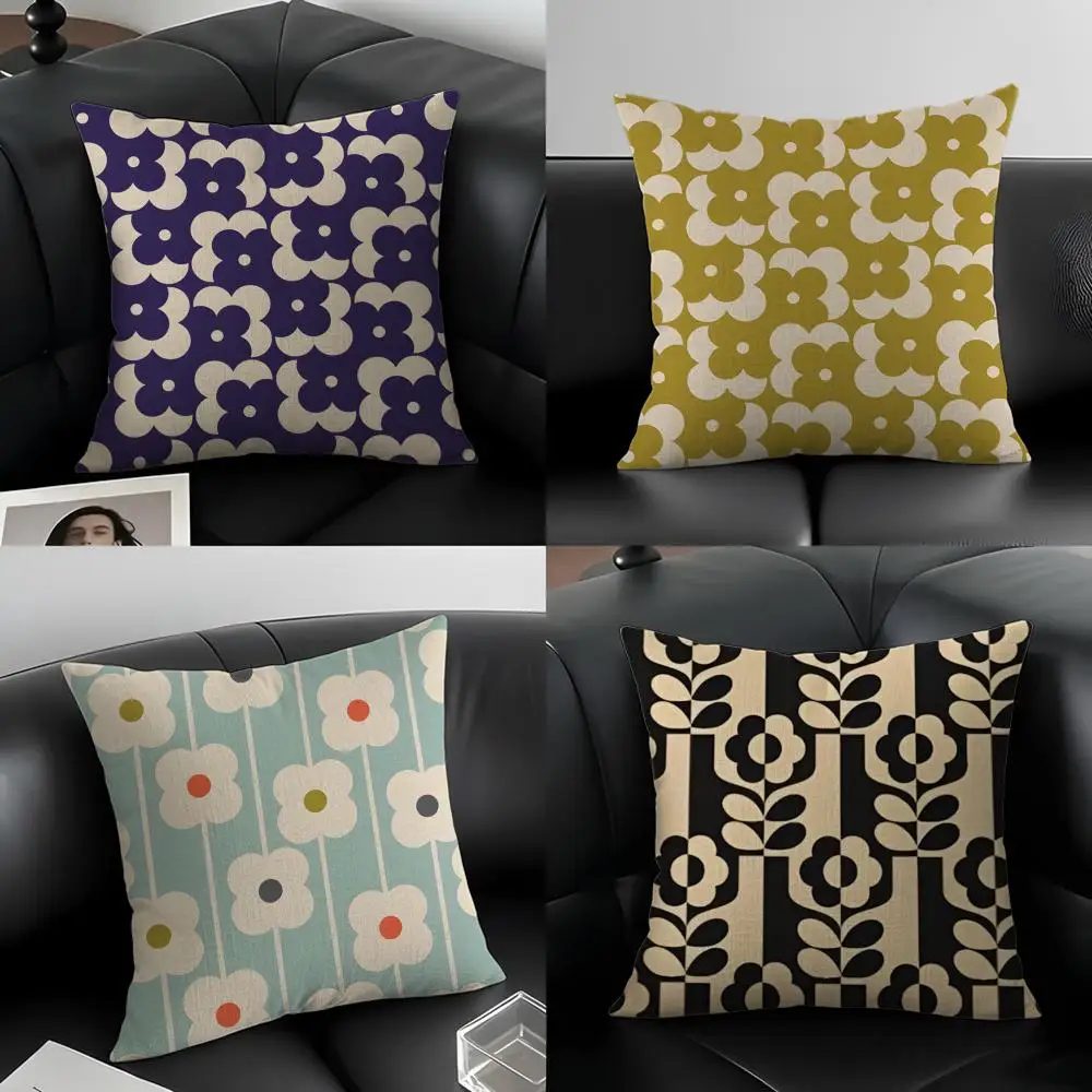 Pattern O-Orla Kiely Flower Cushion Cover Natural Linen Pillowcase Set, All-in-One Decor for Sofa, Bedroom & Chair