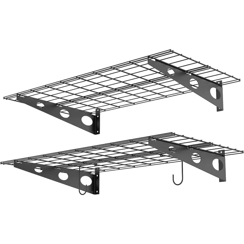 

2 Pack 220 lbs Heavy Duty Garage Wall Shelves - Black Wall Mounted Storage Shelving for Garage Organization