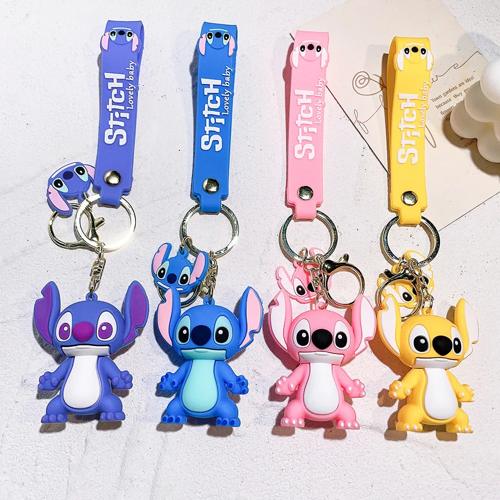 Lilo & Stitch Toys Keychian Anime Stitch Pendant Keychain Sweet Pink Angel Keychians Women Car Keyring Girl Birthday Gift