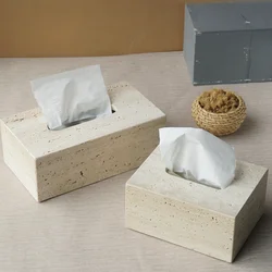 Simple modern natural marble Travertine tissue box creative home hotel desktop paper box decoration ornament