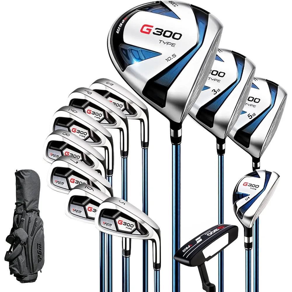 

Men's G300 Type Complete Golf Club Set - Titanium #1 Driver, Stainless Steel Irons, High Forgiveness Putter, with Stand Bag