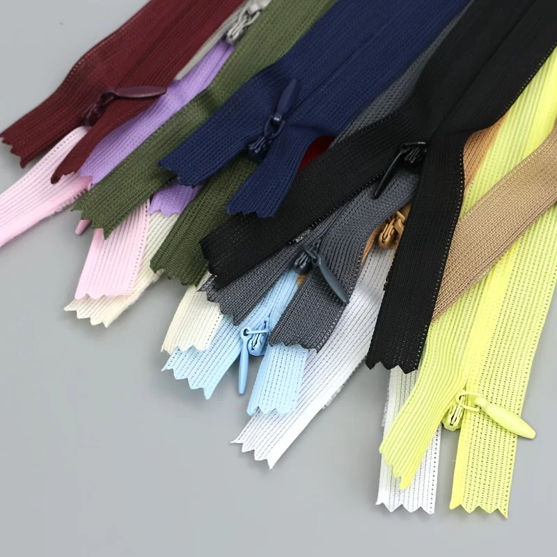 10pcs 3# Nylon 60cm Invisible Zippers, Assorted Colors, Lace Sewing Zippers For Dresses, Pillows, Assorted Closure Tailoring