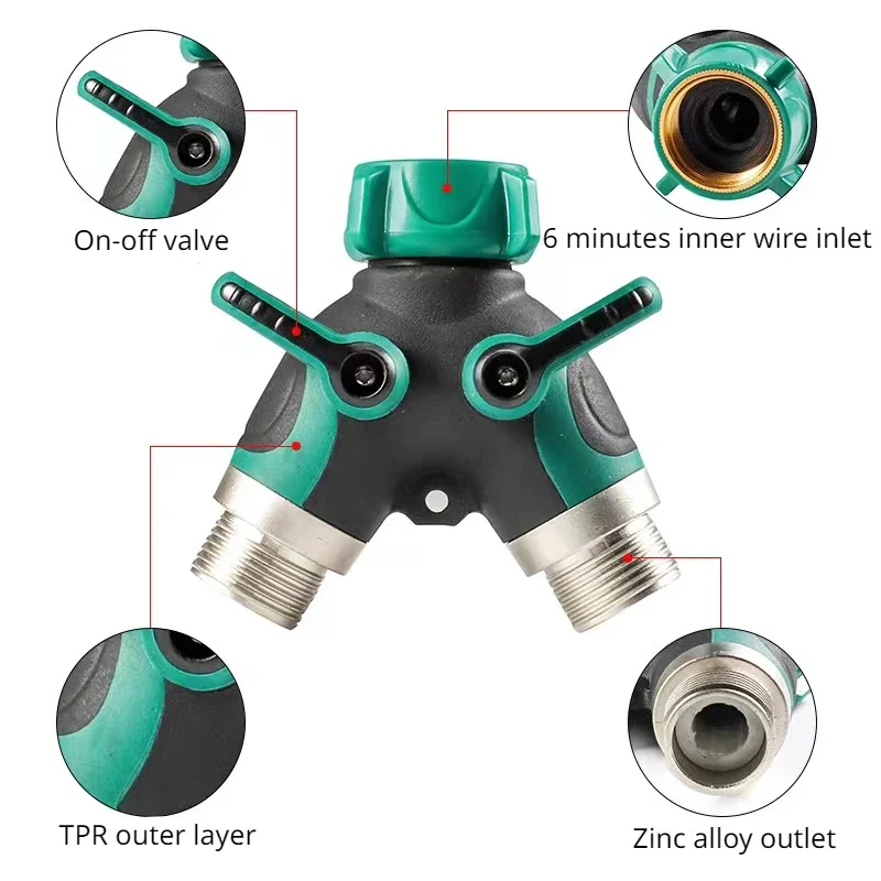 1PCS Garden Watering Two Way Hose Splitters Connector 3/4 Inch Garden Tap Water Splitter Y Conector Drip Irrigation Adapter