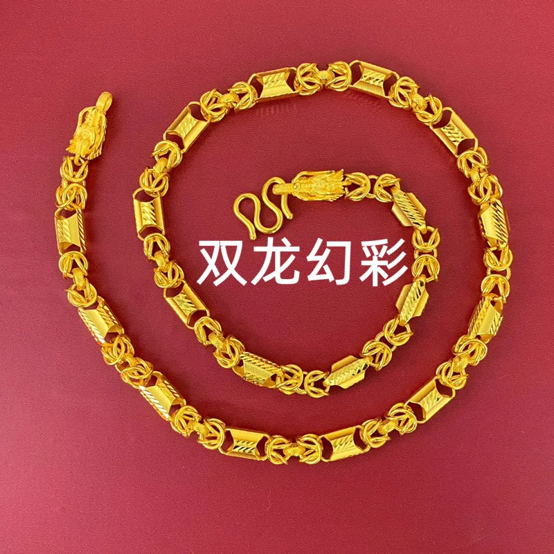 9999 gold 8mm iridescent hexagonal dragon bone chain for men's bracelet with floral design