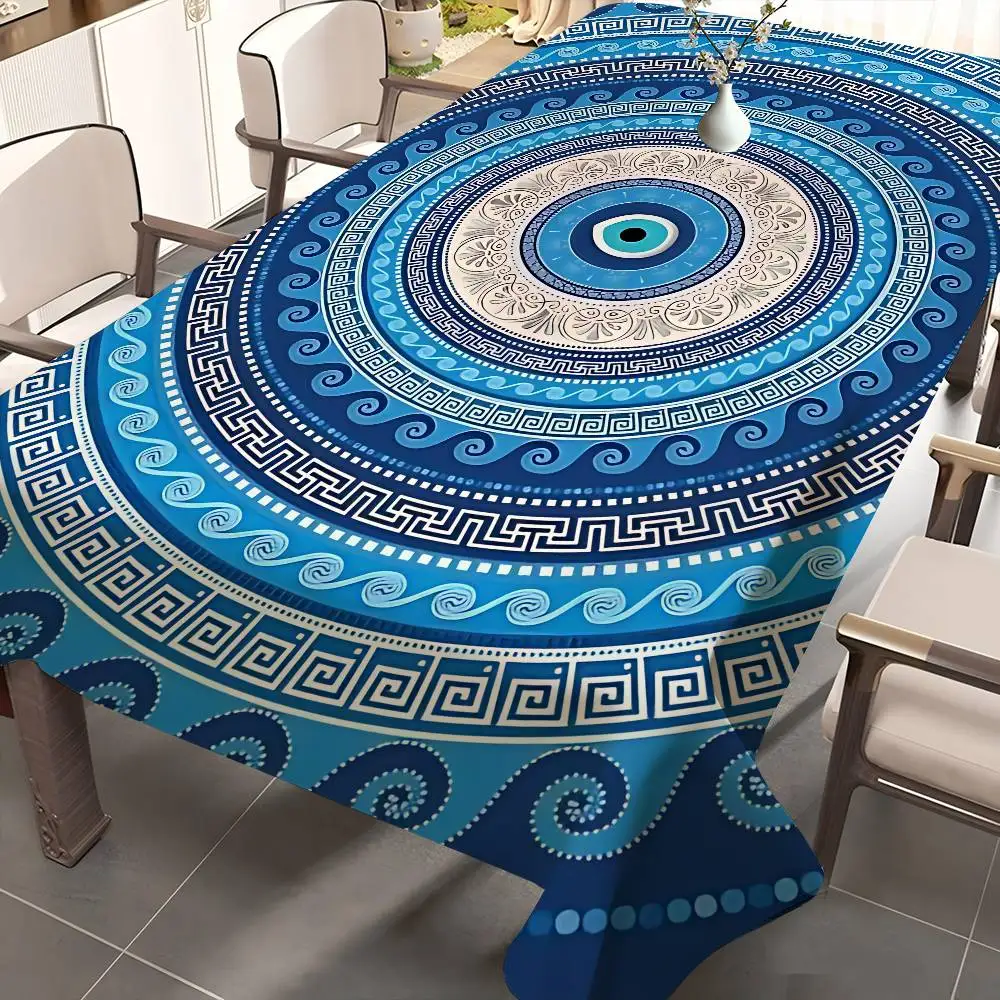 Turkey Evil Eye Lucky Waterproof Rectangle Tablecloth Fiesta Home Decor Dining Room Decor Reusable Table Cover Party Supplies
