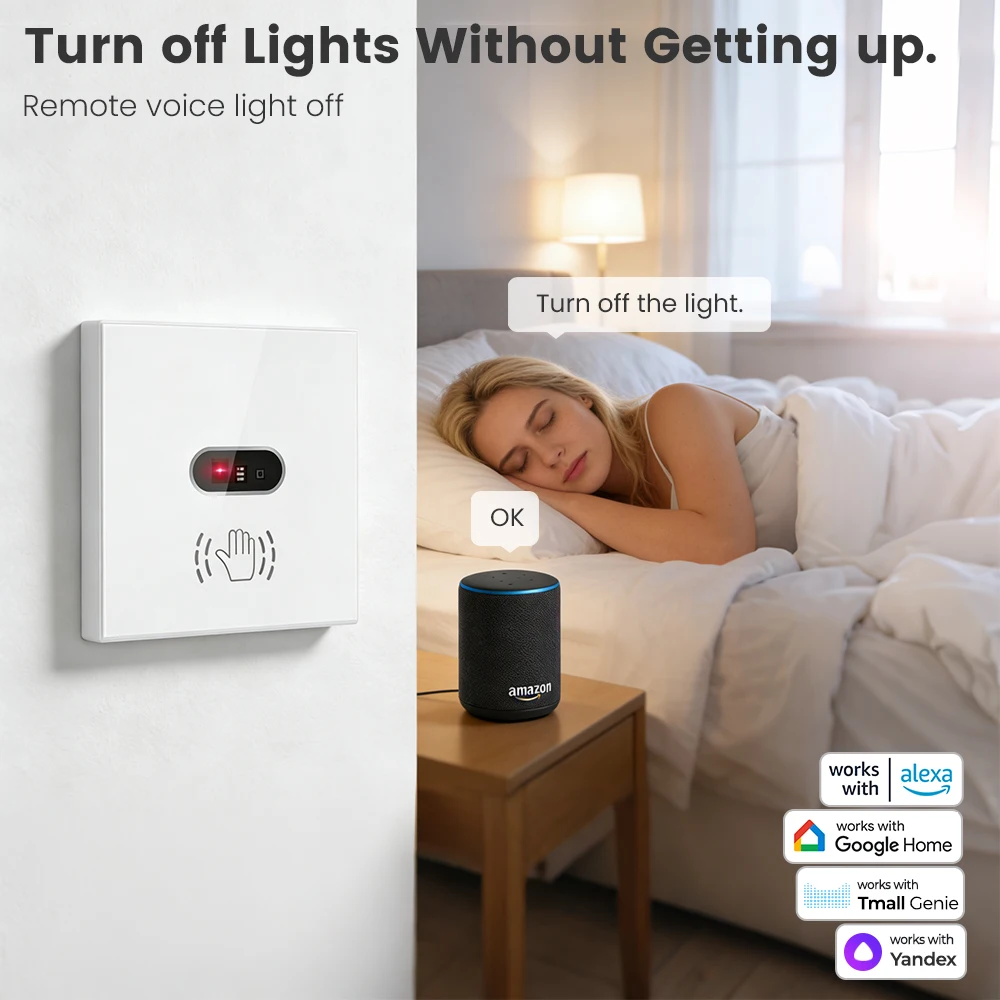 SMATRUL Tuya Eu UK WiFi Hand Wave Switch Smart Wall Light Touch IR Sensor Single Live Neutral Wire Alexa Google Home image 5