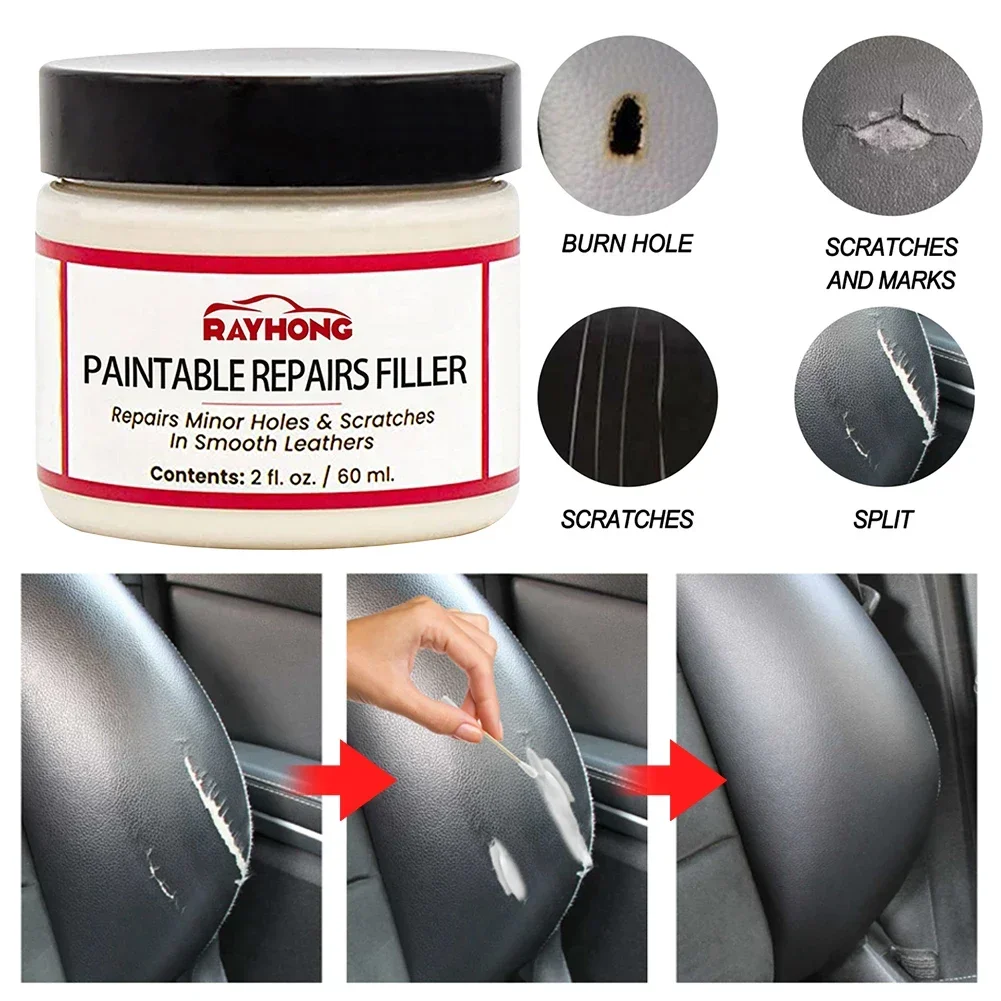 60ml Leather Restoring Paste Motorcycle Leather Filler Repair Compound Leather Restoration Cream For Tears Crack Holes Filler