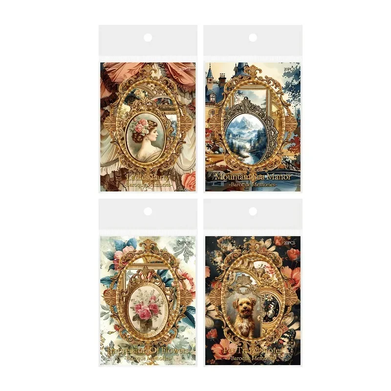 20Pcs PET Sticker Baroque Memory Material Decoration Collage Base Sticker Supplies Handbook Scrapbook Cut 139*89mm Stationery