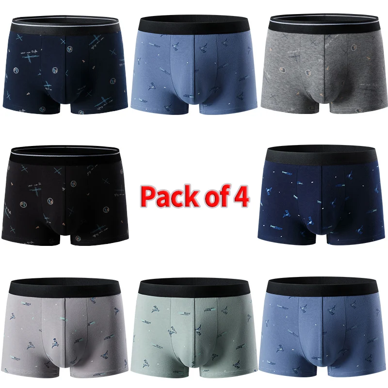 4-piece men\'s fashion plus-size printed underwear comfortable sexy shorts teenagers mixed underwear in a variety of colors