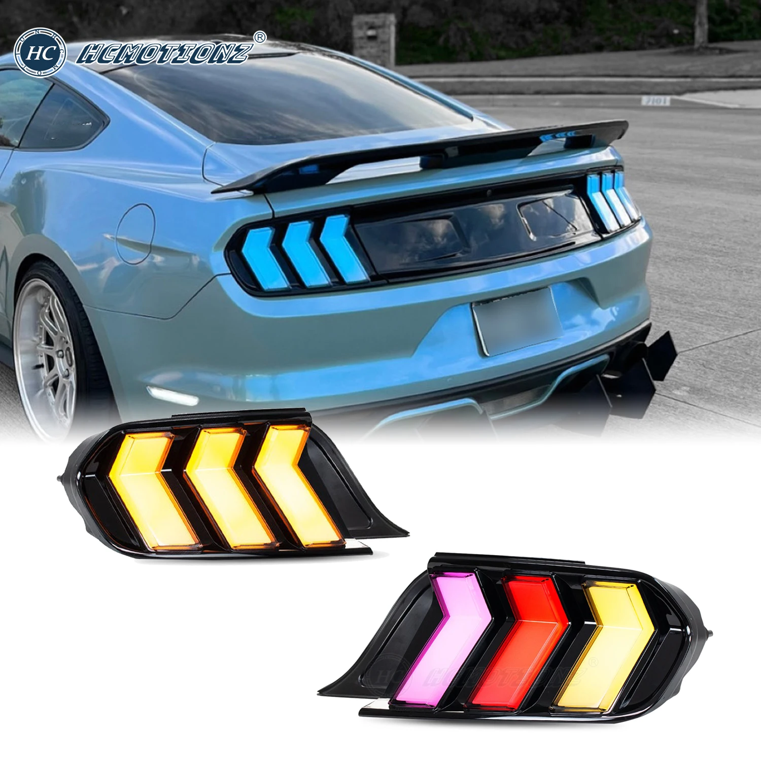 

HCMOTIONZ LED Tail Lights for Ford Mustang 2015-2022 RGB DRL Animation 6 Kinds Mode of Turn Signal Car Back Rear Lamps Assembly