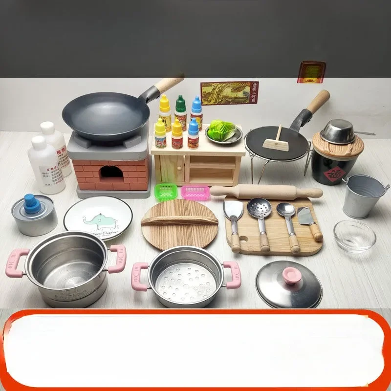 Mini Kitchen Full Set of Cooking and Edible Kitchenware, Real Edition, Children's Play Home, Large Stove