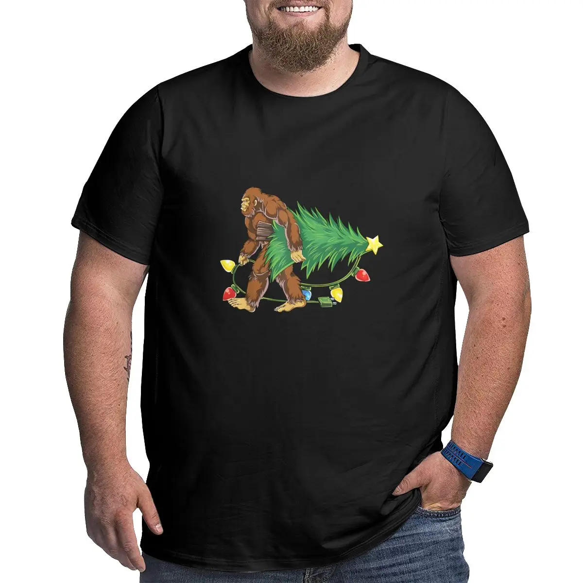 

Bigfoot Christmas Tree Cotton Graphic T Shirts Big Size Men's Vintage T-shirt for Big and Tall Man Top Loose Clothes Tees 1X-6X