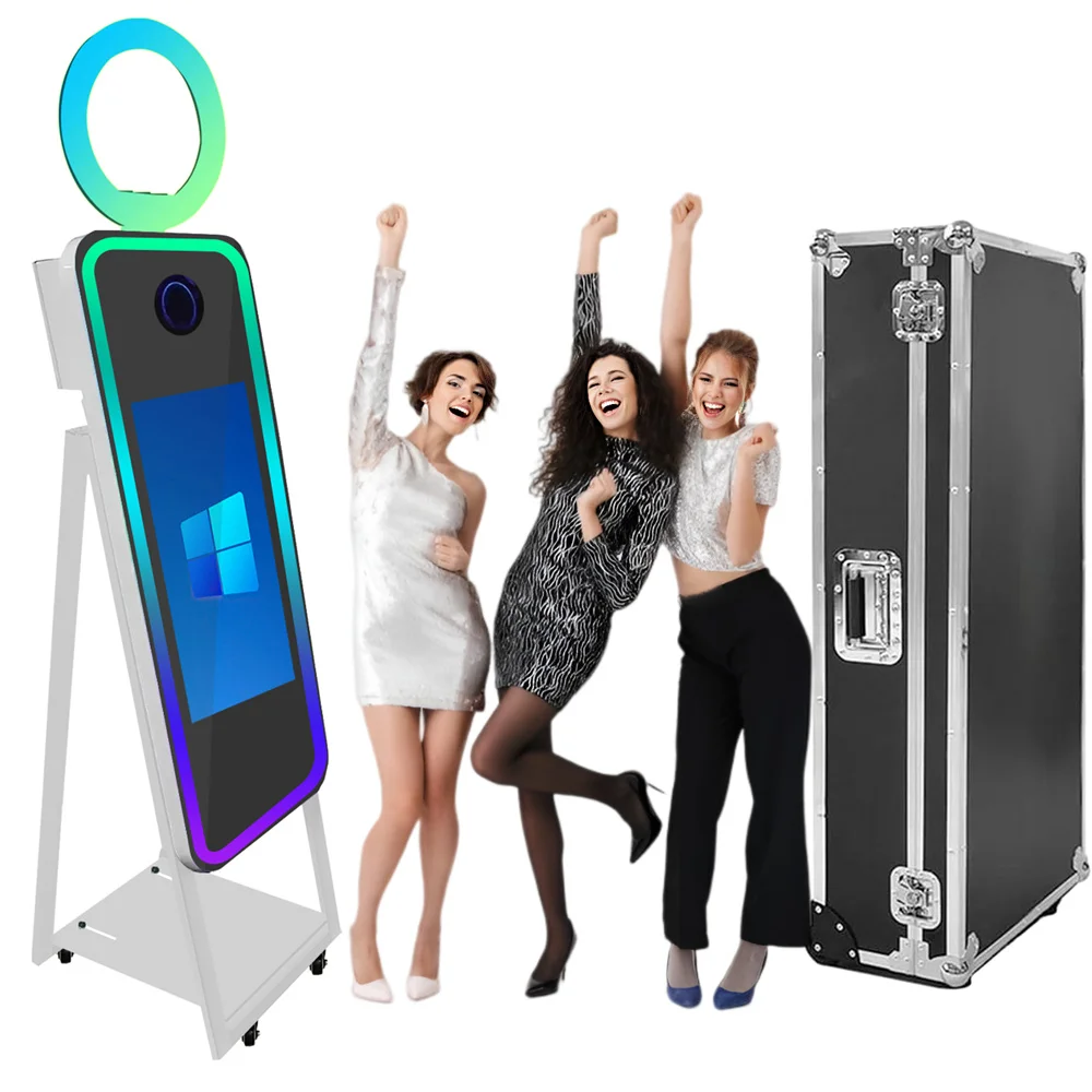 

40'' Magic Mirror Photo Booth Machine 21.5'' Touch Screen Booth with LED Frame Built in Mini PC Selfie Mirror Photobooth